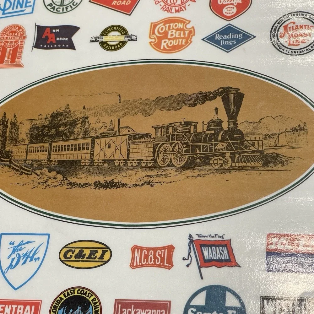 CURRIER & IVES Vintage Laminated Prints Of 1864 Lithograph Trains Placemats Set